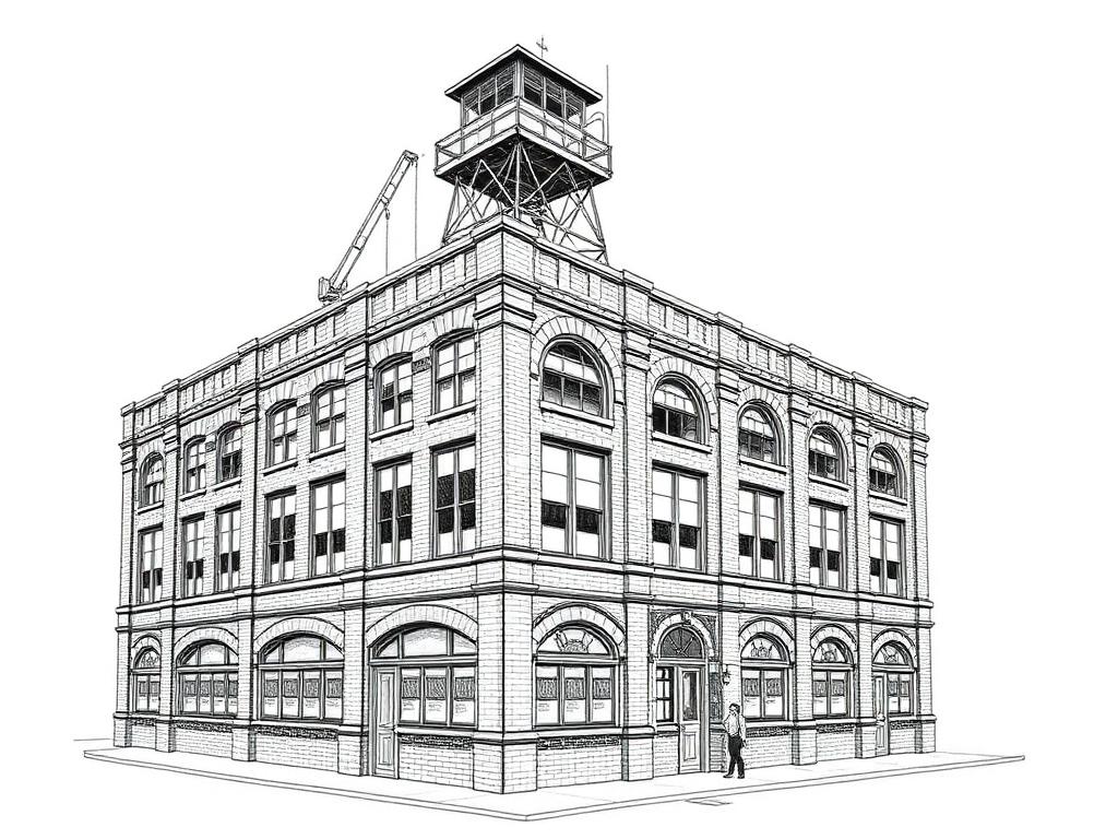 Ink sketch of a Williamsburg daylight factory loft building